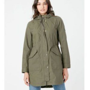 New Joules Loxley Longline Dark Green Rain Parka Waterproof Jacket Size 6
